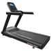 A black Star Trac 4TR treadmill with an integrated digital display screen on the console, shown from a three-quarters angle against a solid white background.