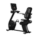 Black exercise bike with digital display on a white background
