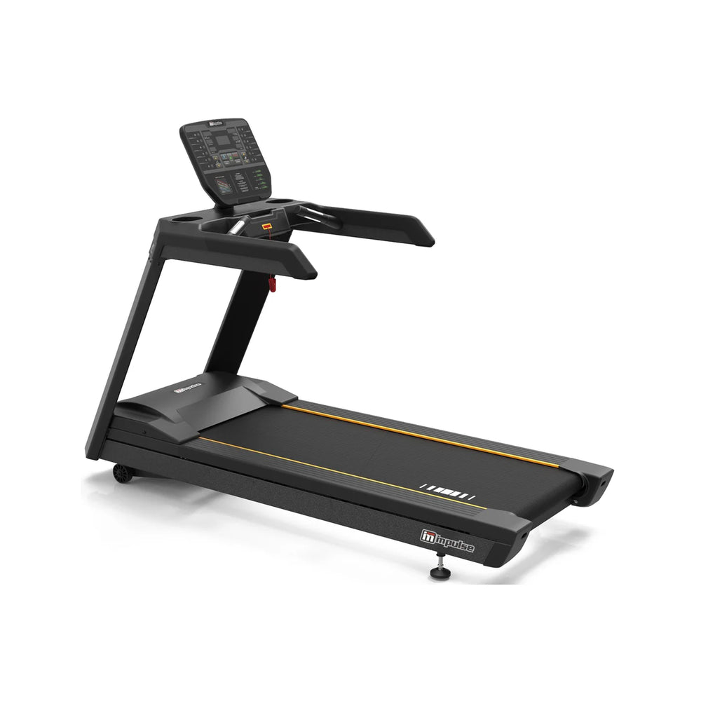 Origin Fitness Impulse AC2990 Commercial LED Treadmill with an integrated digital control console and a thin gold accent line on the running belt, shown on a clean white background.