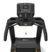 A top-down view of a bOrigin Fitness Impulse AC2990 Commercial LED Treadmill with a digital control console, featuring integrated handlebar cup holders and a red emergency release cord.