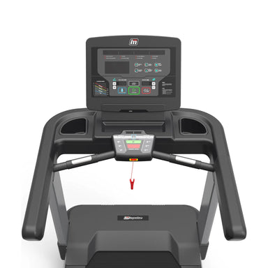Origin Fitness Impulse AC4000 Commercial LED Treadmill shown from a front-facing angle against a solid white background, highlighting the console, handrails, and deck.