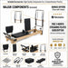 Pilates reformer machine shown with labeled included accessories and promotional text on a white background. The main product is a wooden-framed Pilates reformer with black padded bed and metal guide bars, plus smaller inset images of included items such as a jump board, adjustable backrest, footbar, shoulder blocks, spring resistance system, sitting box, rope, padded mat converter, and a bonus PilatesAnytime streaming subscription.