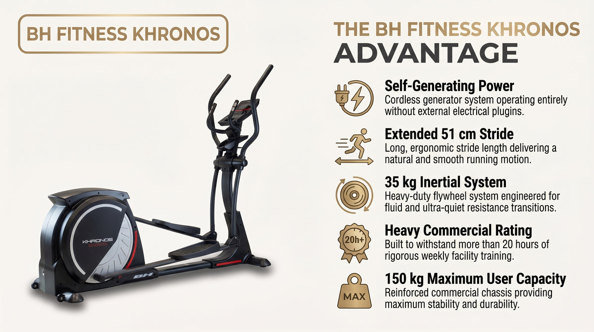 BH Fitness Khronos Generator Elliptical Crosstrainer (G260B) infographic