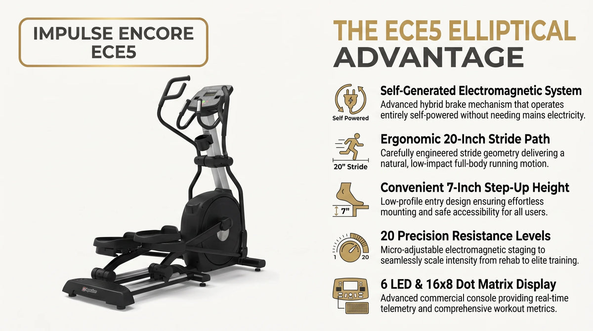Origin Fitness Impulse Encore ECE5 Elliptical Cross Trainer infographic