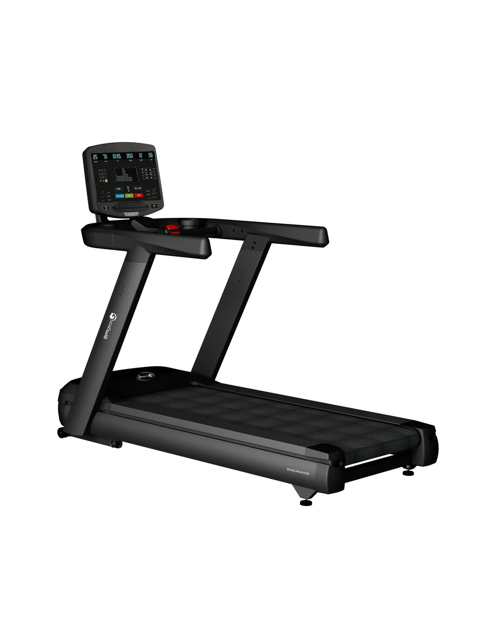 Black Gym Gear Endurance Commercial T6 Treadmill with a digital display on a white background