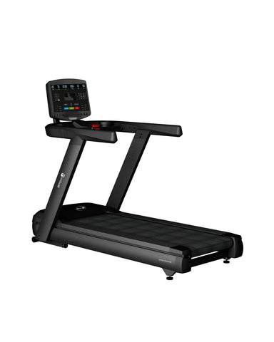 Black Gym Gear Endurance Commercial T6 Treadmill with a digital display on a white background