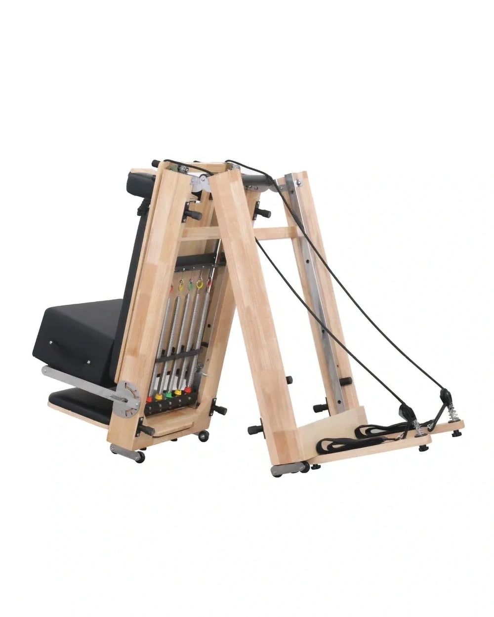 Gym Gear Oak Frame Foldable Reformer Pilates reformer machine on a white background