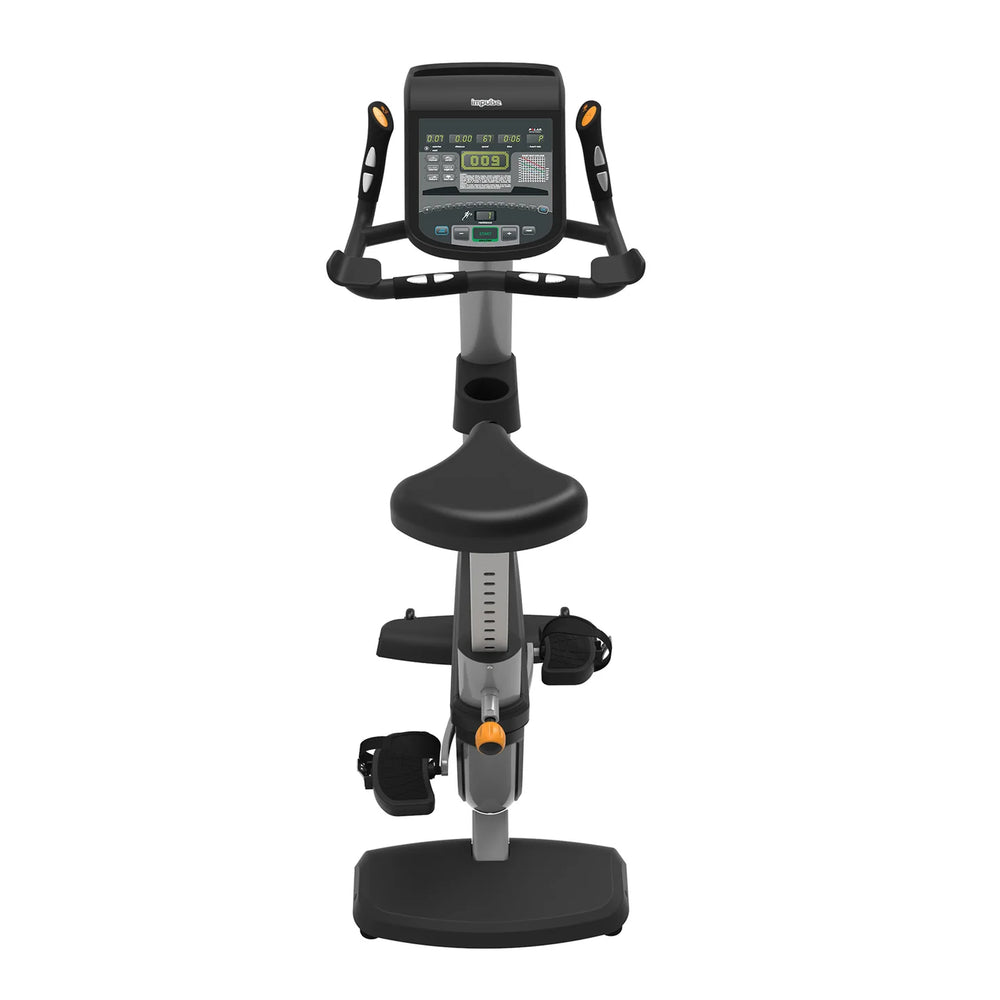 Origin Fitness Impulse RU700 Commercial Upright Bike digital display on a white background