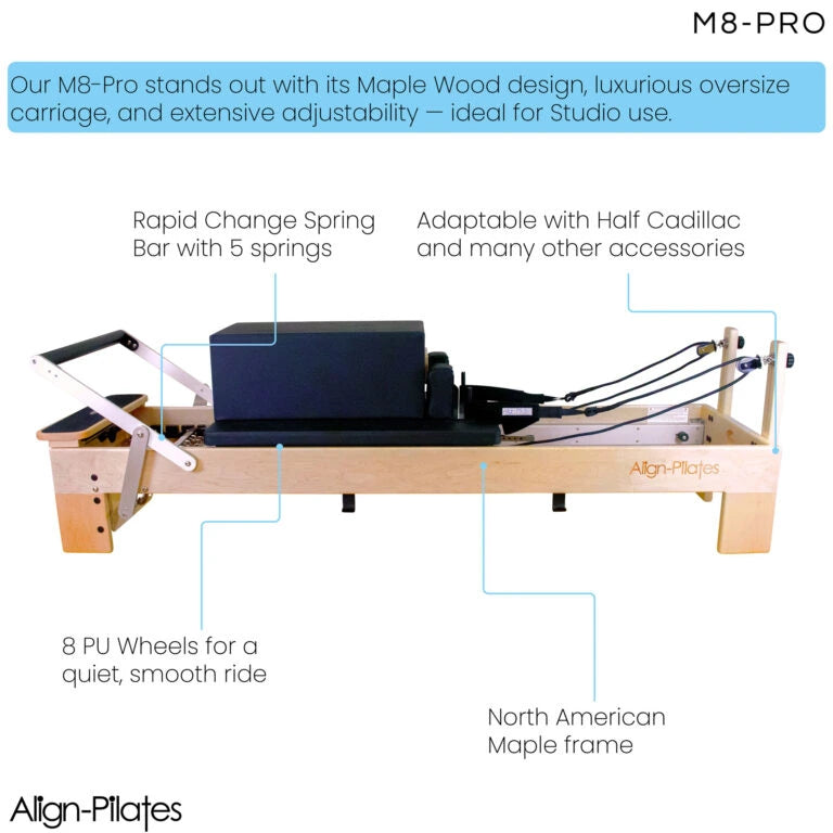 Align-Pilates M8-Pro Maple Wood Pilates Reformer with Sitting Box