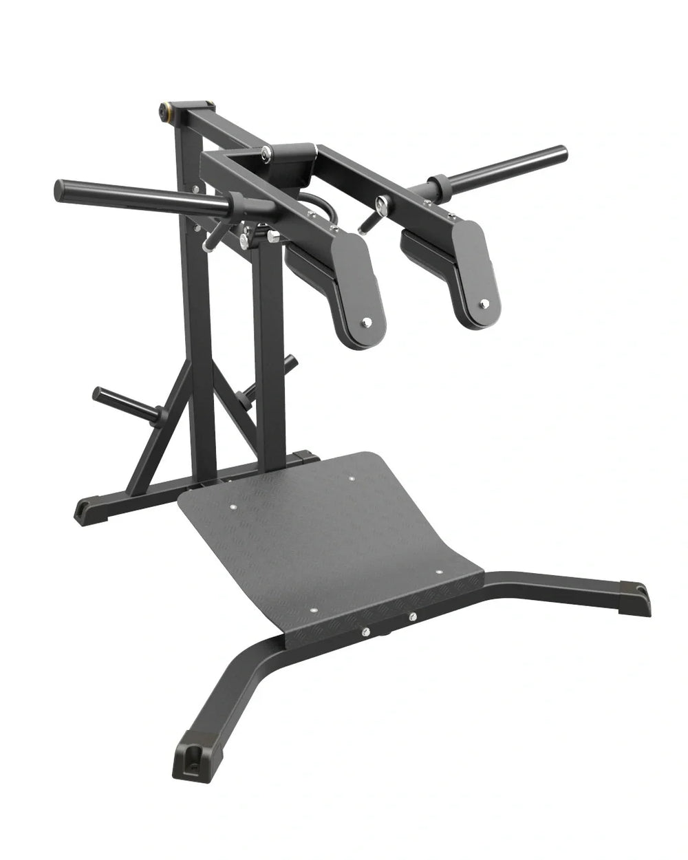 Black weight bench on a white background
