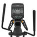 A close-up studio shot of a black elliptical trainer console and handlebar assembly against a plain white background.