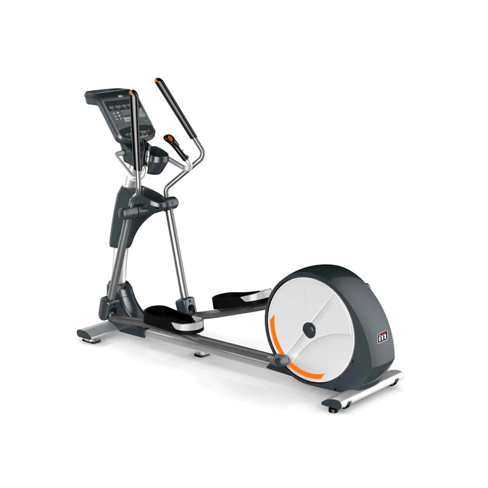 featuring a black and silver frame with white and orange accents on the flywheel, set against a plain white background.