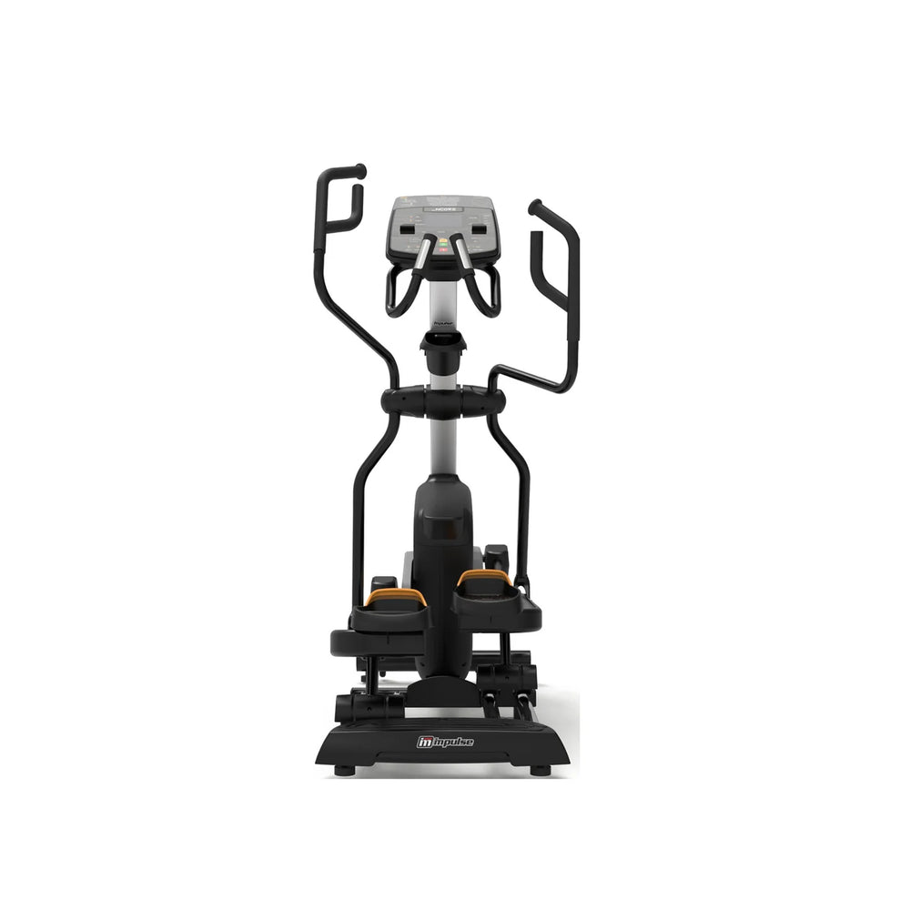 Origin Fitness Impulse Encore ECE5 Elliptical Cross Trainer with a black frame, silver handlebars, and orange accents on the foot pedals, shown against a plain white background.