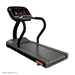 A treadmill shown from a 60-degree frame angle on a white background, featuring a dark gray running belt, black frame and handrails, and a digital display console.