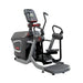 A modern dual exercise machine with a digital display screen, gray and black frame, and red accents, isolated on a white background.
